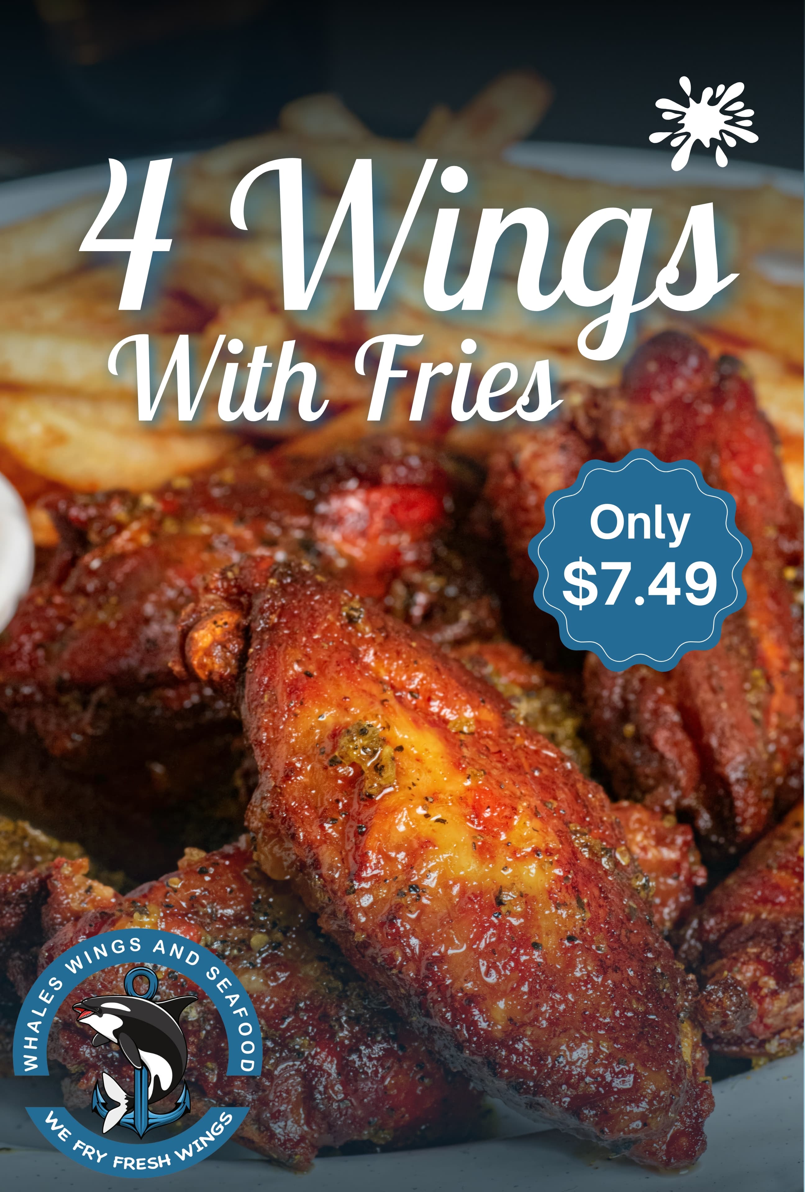 Whale Wings Seafood poster design 1
